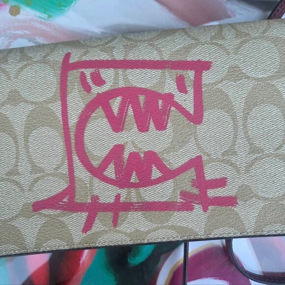 Coach x Guang Yu Signature Rexy Canvas and Leather Anna Crossbody Bag. Beige/Red - Picture 3 of 10